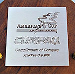 Engraved Compaq America's Cup brass plaque